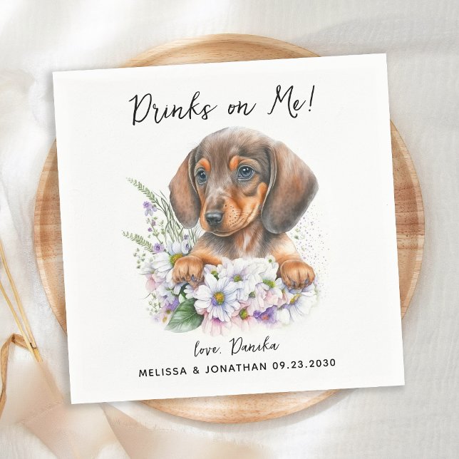 Dog Wedding Personalised Dachshund Cocktail Napkin (Creator Uploaded)