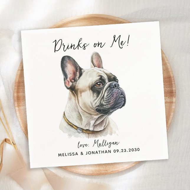 Dog Wedding Personalised French Bulldog Cocktail Napkin (Creator Uploaded)
