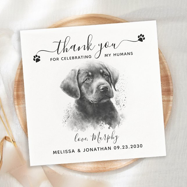Dog Wedding Thank You Modern Black Labrador Pet Napkin (Creator Uploaded)