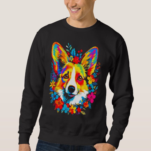 Dog Welsh Corgi Flowers Peace Sweatshirt (Front)