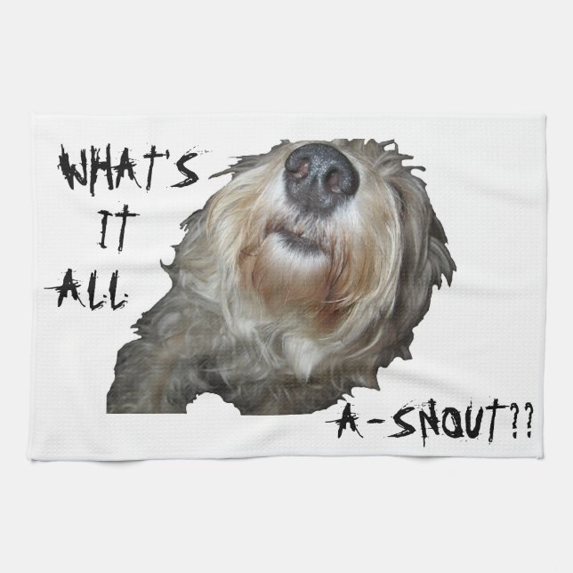 Dog "WHAT'S IT ALL A-SNOUT??" Kitchen Towel (Horizontal)