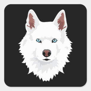 Dog White Siberian Husky Canine White Snow Dog Square Sticker