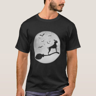 Dog Witch Broom Full Moon Boxer Dog Halloween Hat T-Shirt