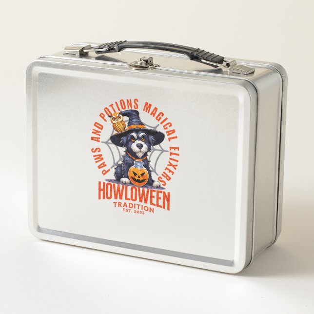Dog Witch - Paws and Potions Magical Elixers. Howl Metal Lunch Box (Front)