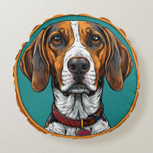 Dog With a Collar in a Circular Frame Round Cushion