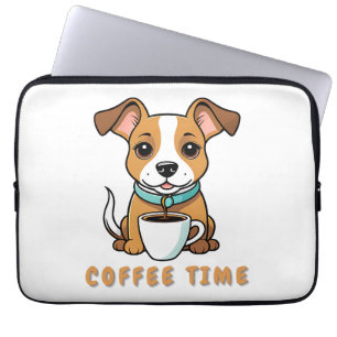 dog with a cup coffee laptop sleeve