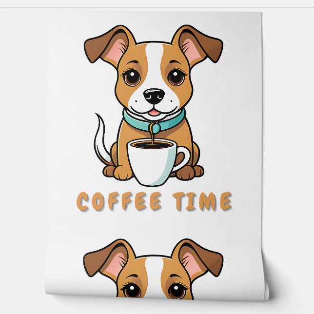dog with a cup coffee wallpaper (Unrolling)