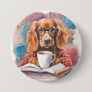 Dog With a Cup of Hot Chocolate 7.5 Cm Round Badge
