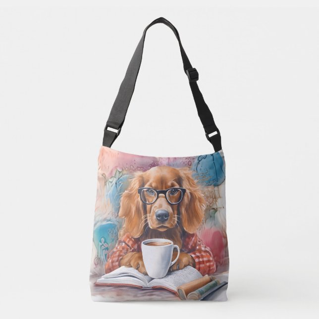 Dog With a Cup of Hot Chocolate Crossbody Bag (Front)