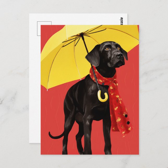 Dog With A Yellow Umbrella Postcard (Front/Back)