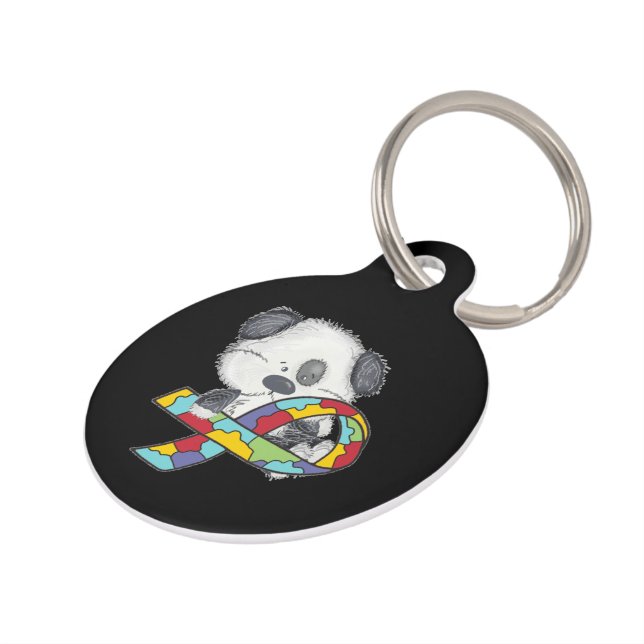 Dog With Autism Awareness Ribbon Pet Tag (Side)