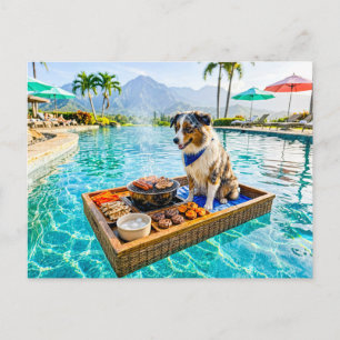 Dog with BBQ grill float Postcard
