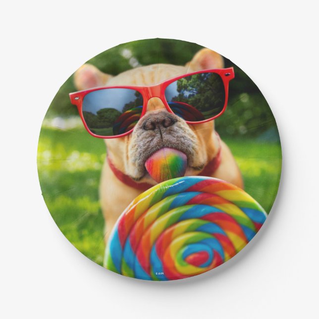 Dog With Big Lollipop Paper Plate (Front)