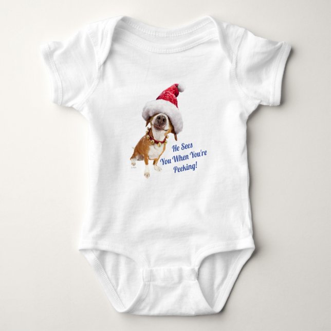 Dog With Big Santa Hat Baby Bodysuit (Front)