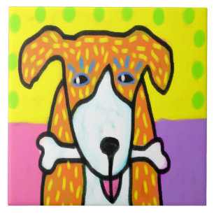 Dog with Bone Abstract Art Tile