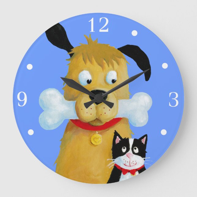Dog with Bone and Cat - Wall Clock (Front)