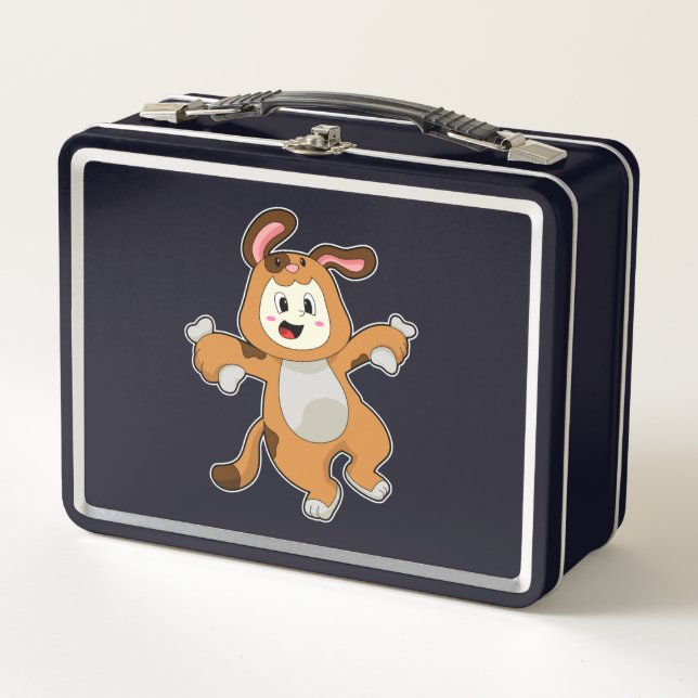 Dog with Bone as Rabbit Metal Lunch Box (Front)