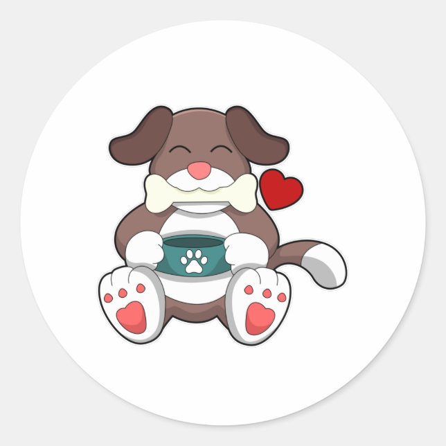 Dog with Bone Classic Round Sticker (Front)