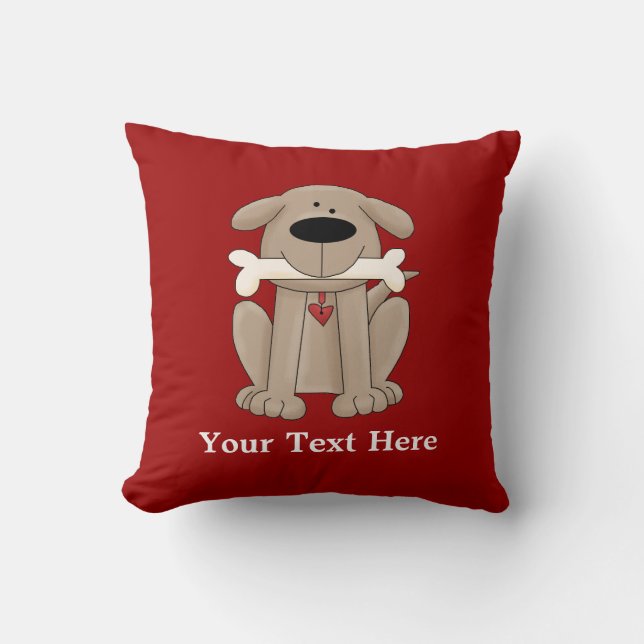 Dog With Bone (Personalised) Cushion (Front)