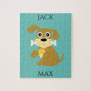 DOG  WITH BONE PUZZLE. NAME OF CHILD AND DOG. JIGSAW PUZZLE