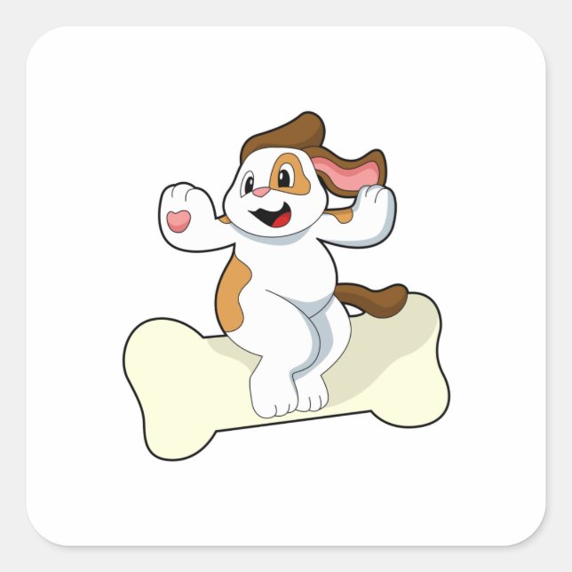Dog with Bone Square Sticker (Front)
