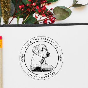 Dog with Book From The Library Of Rubber Stamp