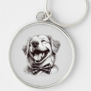 dog with bow tie laughing key ring