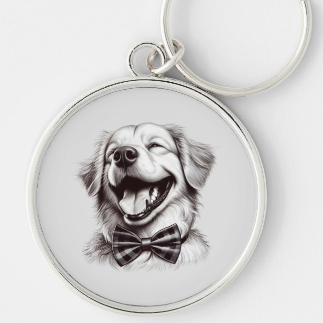 dog with bow tie laughing key ring (Front)
