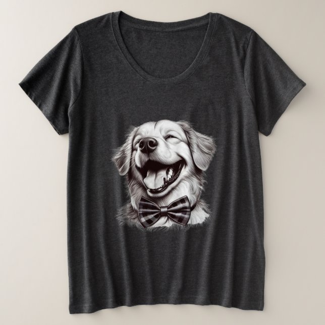 dog with bow tie laughing plus size T-Shirt (Design Front)