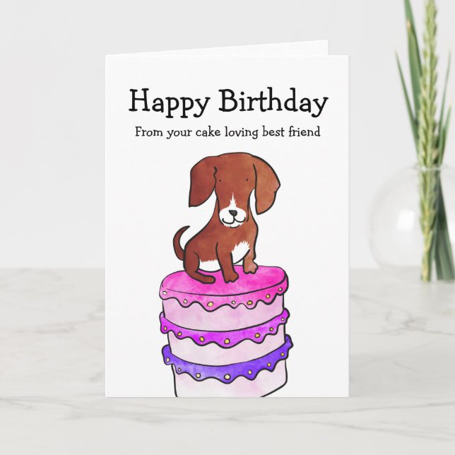 Dog with cake birthday card (Front)