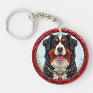 Dog with Chain Collar and Bold Background Key Ring
