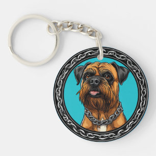 Dog with Chain Collar and Bold Background Key Ring