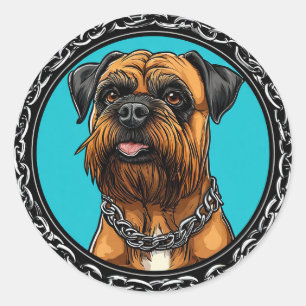 Dog with Chain Collar Bold Pet Design 🖤🔥 Modern  Classic Round Sticker