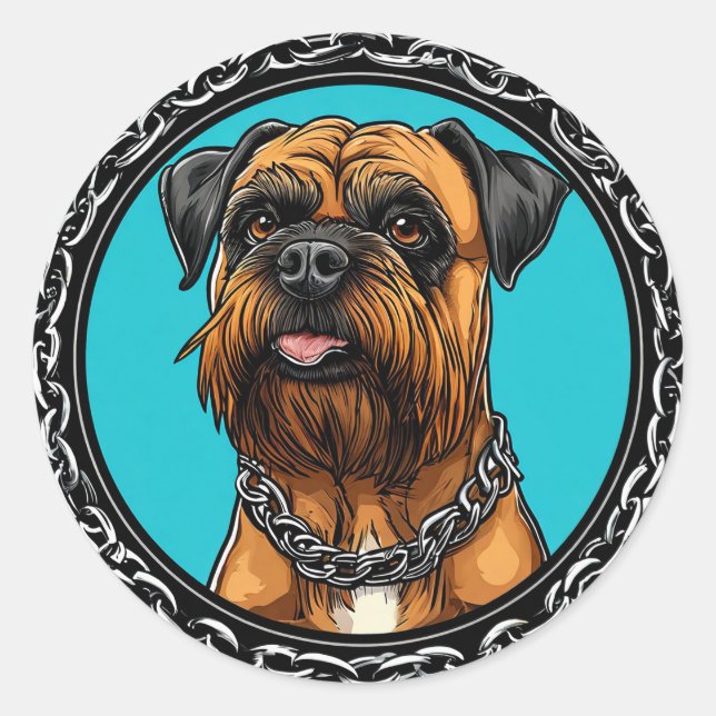 Dog with Chain Collar Bold Pet Design 🖤🔥 Modern  Classic Round Sticker (Front)