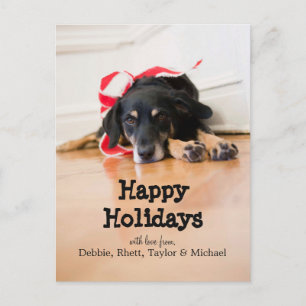 Dog with Christmas ribbons Holiday Postcard