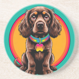 Dog with Colourful Collar Inside Decorative circle Coaster