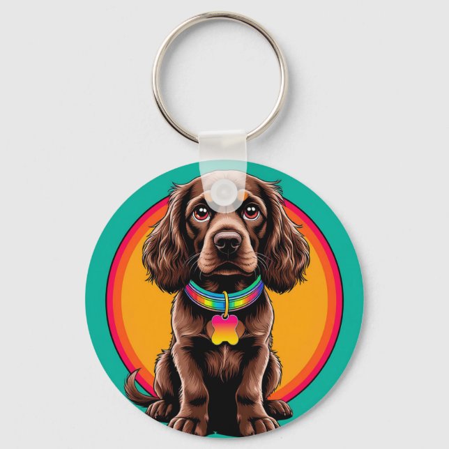 Dog with Colourful Collar Inside Decorative circle Key Ring (Front)