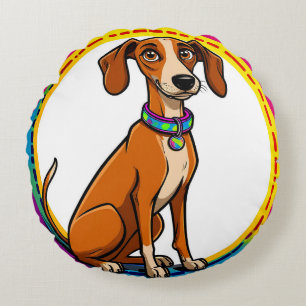 Dog with Colourful Collar Inside Decorative circle Round Cushion