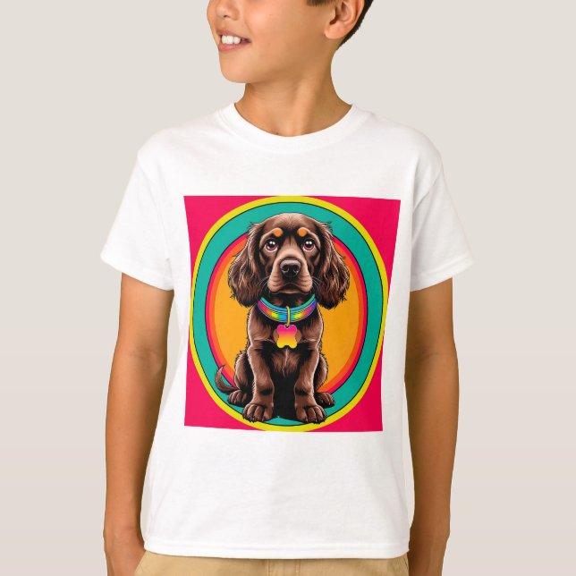 Dog with Colourful Collar Inside Decorative circle T-Shirt (Front)