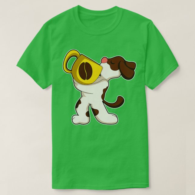 Dog with Cup of Coffee 2 T-Shirt (Design Front)
