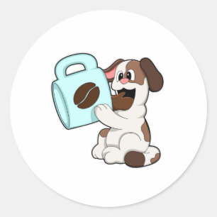 Dog with Cup of Coffee Classic Round Sticker