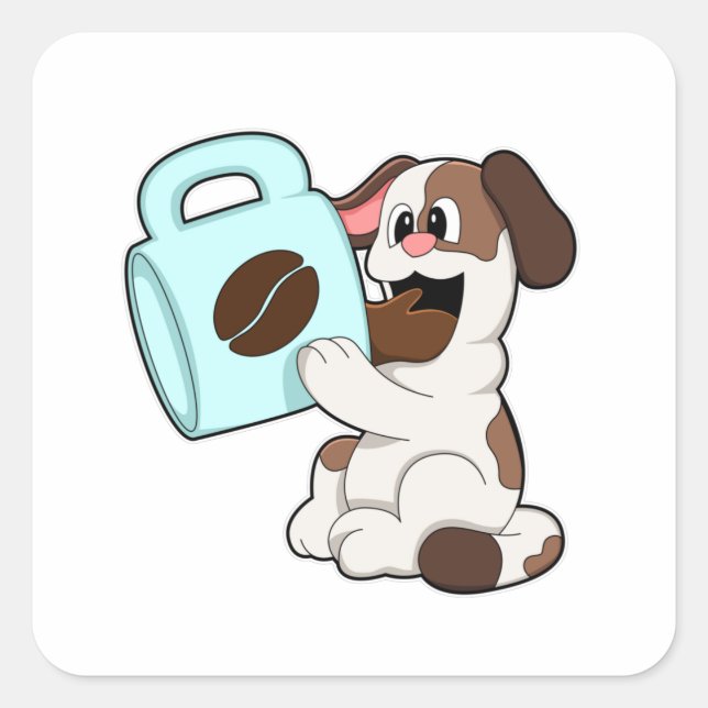 Dog with Cup of Coffee Square Sticker (Front)