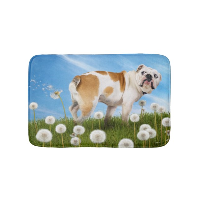 Dog With Dandelion Bath Mat (Front)