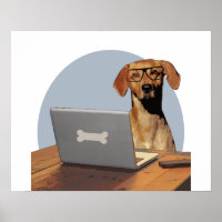 Dog with Glasses at  Computer and Desk