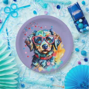Dog with Glasses Paper Plate