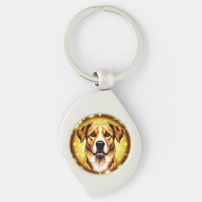 Dog with Golden Background Key Ring (Front)