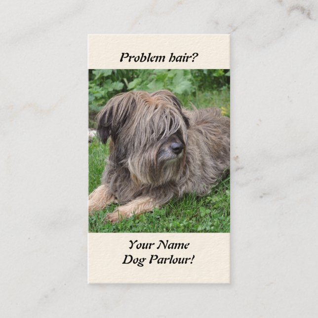 Dog with hair over it's eyes business card (Front)