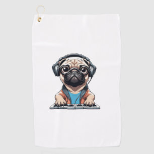 Dog With Headphones  1 Golf Towel