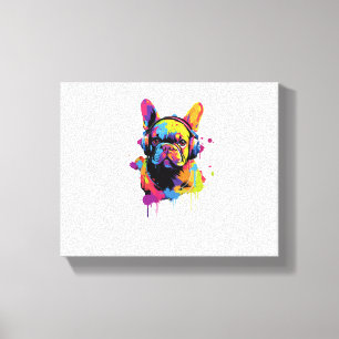 Dog with Headphones Colourful Canvas Print
