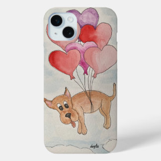 Dog with Heart Balloons iPhone 15 Mini Case